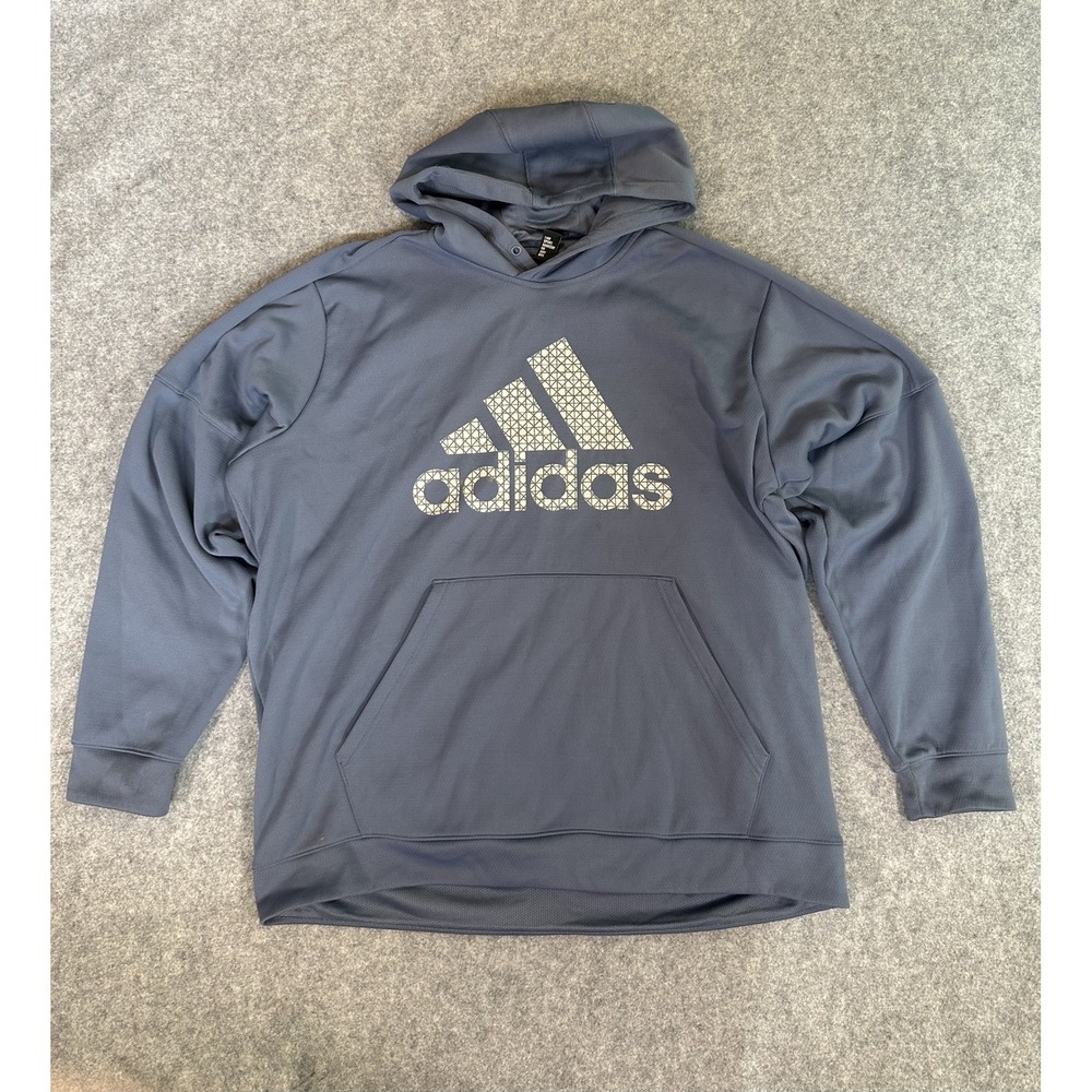 Adidas ClimaWarm Pullover‎ Hoodie XL Blue Graphic Performance Fleece